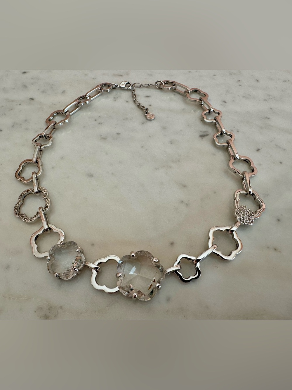 Swarovski Rare, Retired Cherry Blossom Necklace. Large Clear Stones, Silver